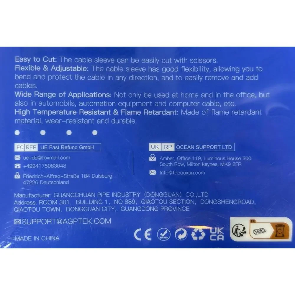 AGPTEK Cable Sleeve White‎ New in Package Adjustable Management Flame Retardant